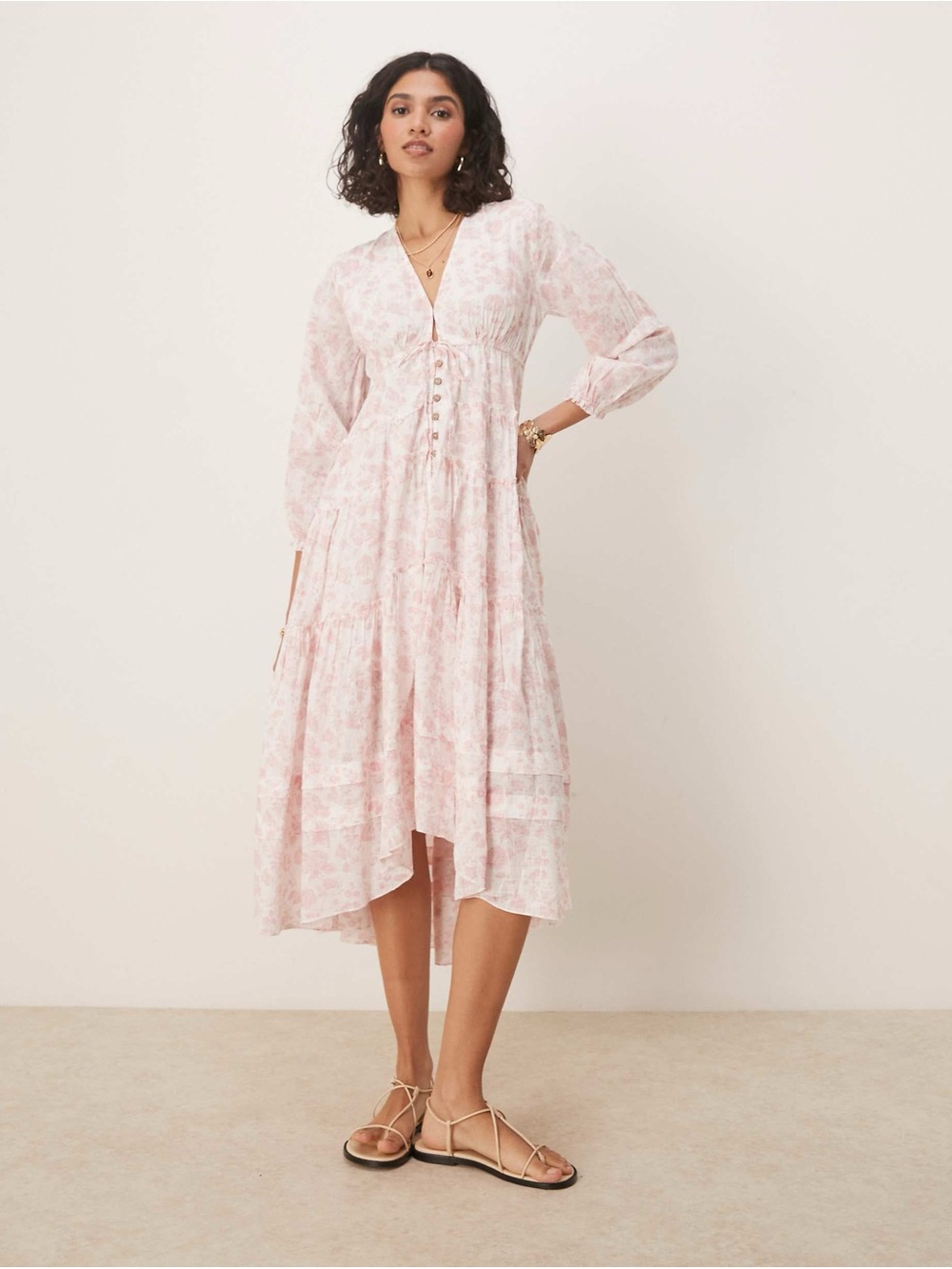 Free People / pappiet floral print tiered midaxi dress in light pink